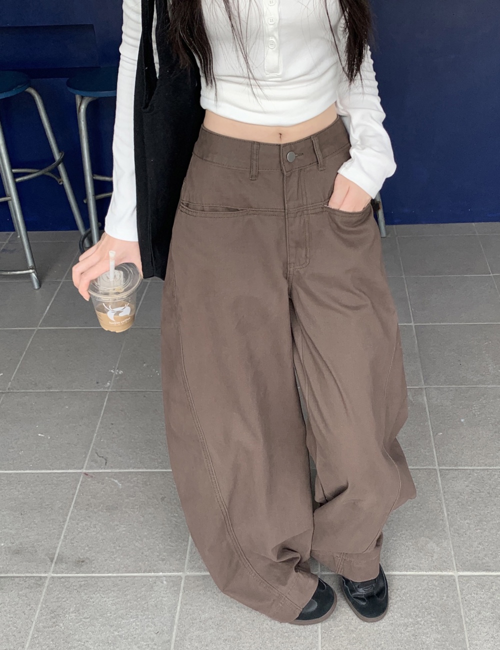 Washed retro pants mopping wide leg jeans for women