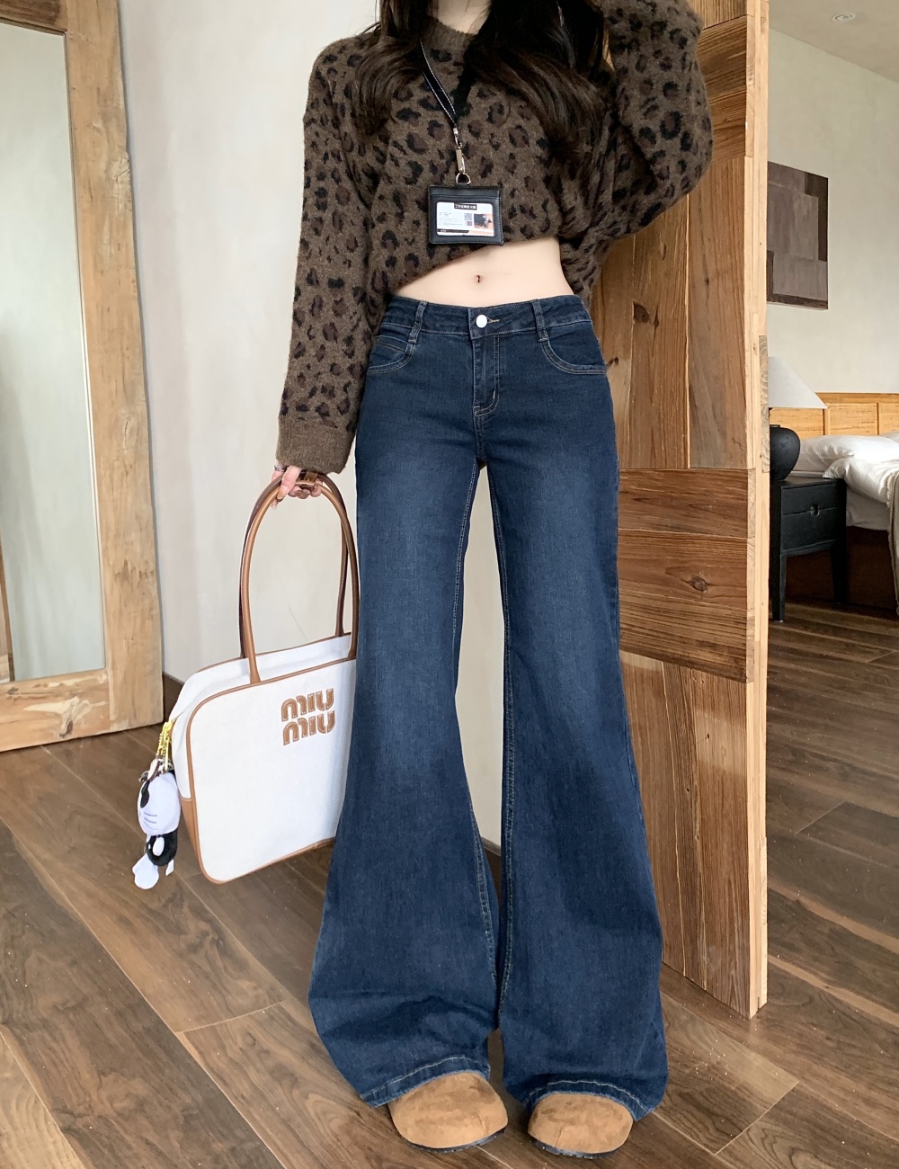 Straight pants retro American style jeans for women