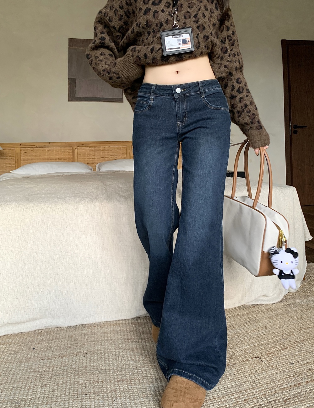 Straight pants retro American style jeans for women