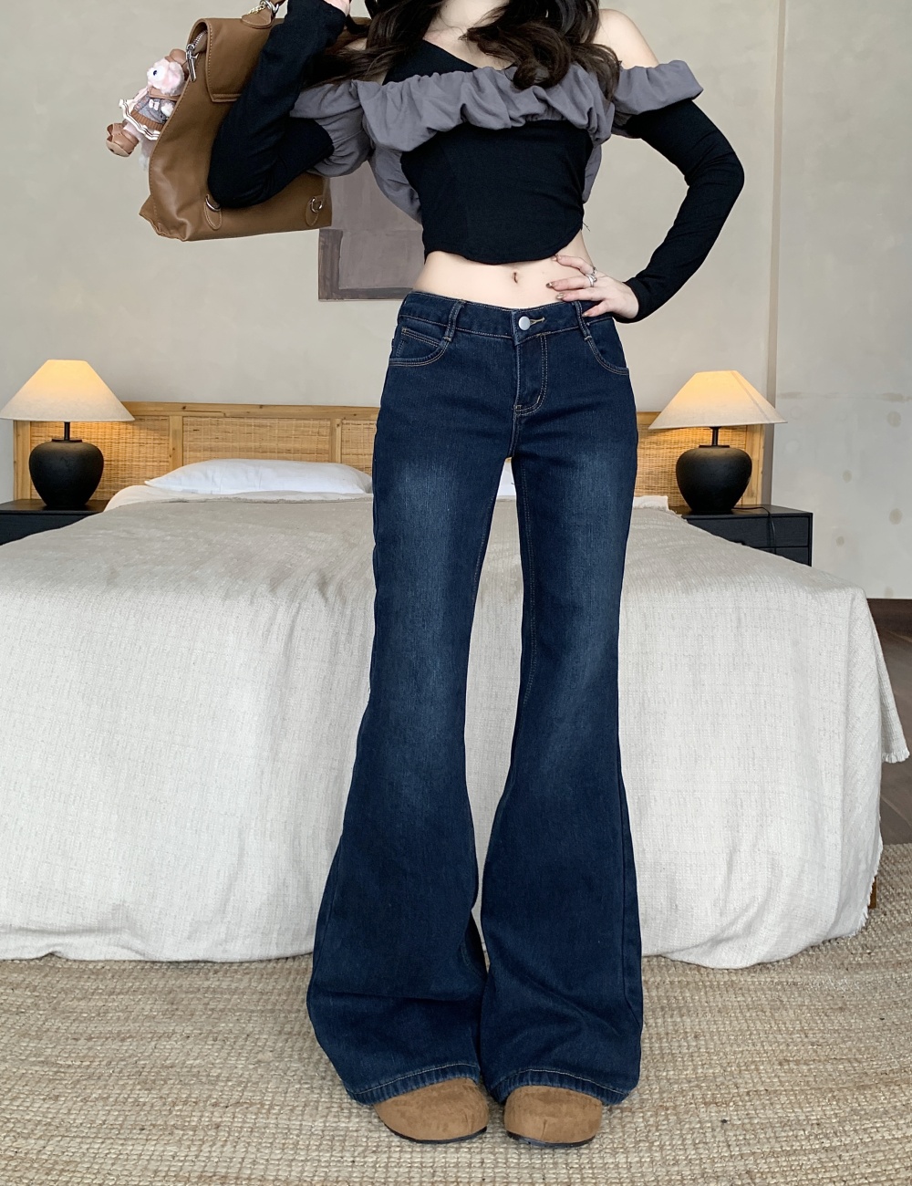Straight pants retro American style jeans for women