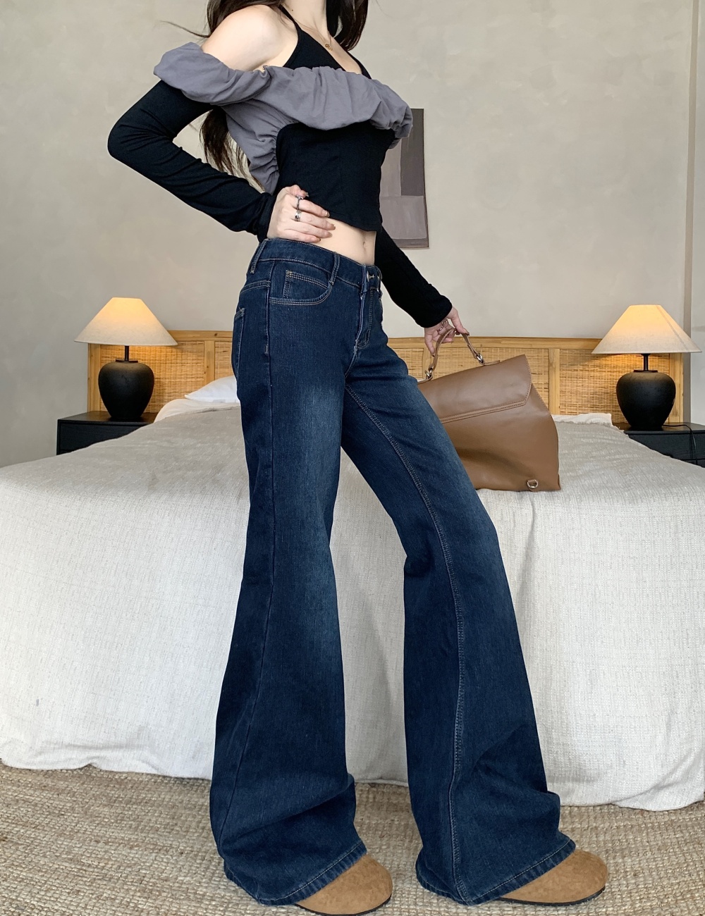 Straight pants retro American style jeans for women