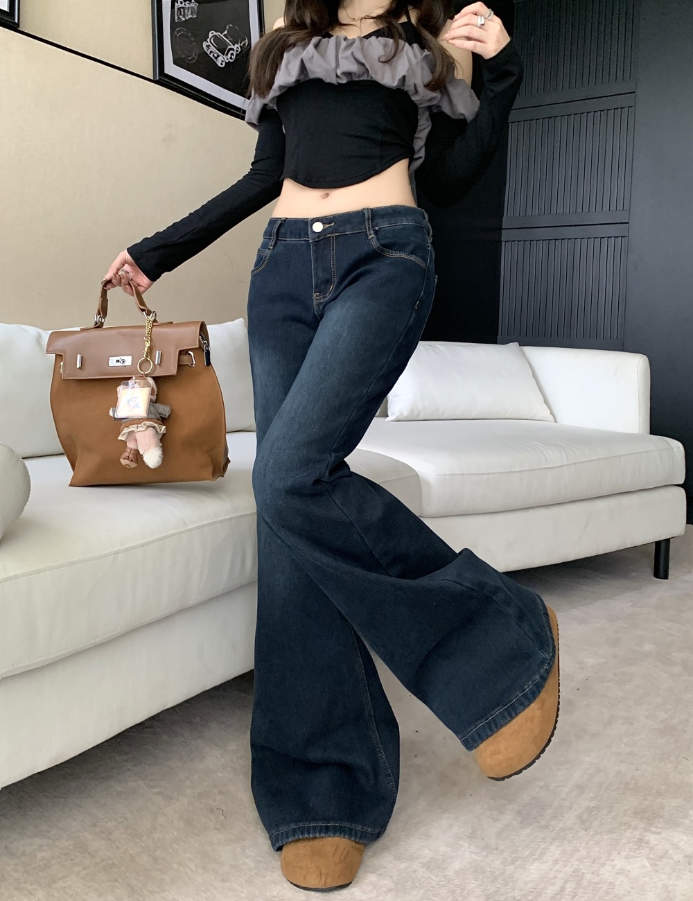 Straight pants retro American style jeans for women