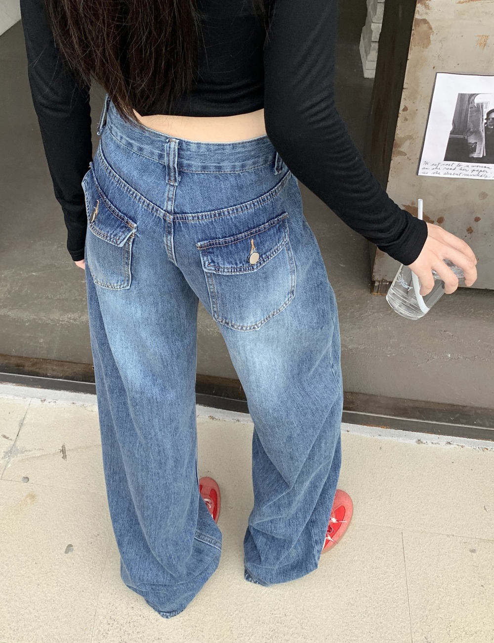 Mopping retro pants loose straight jeans for women