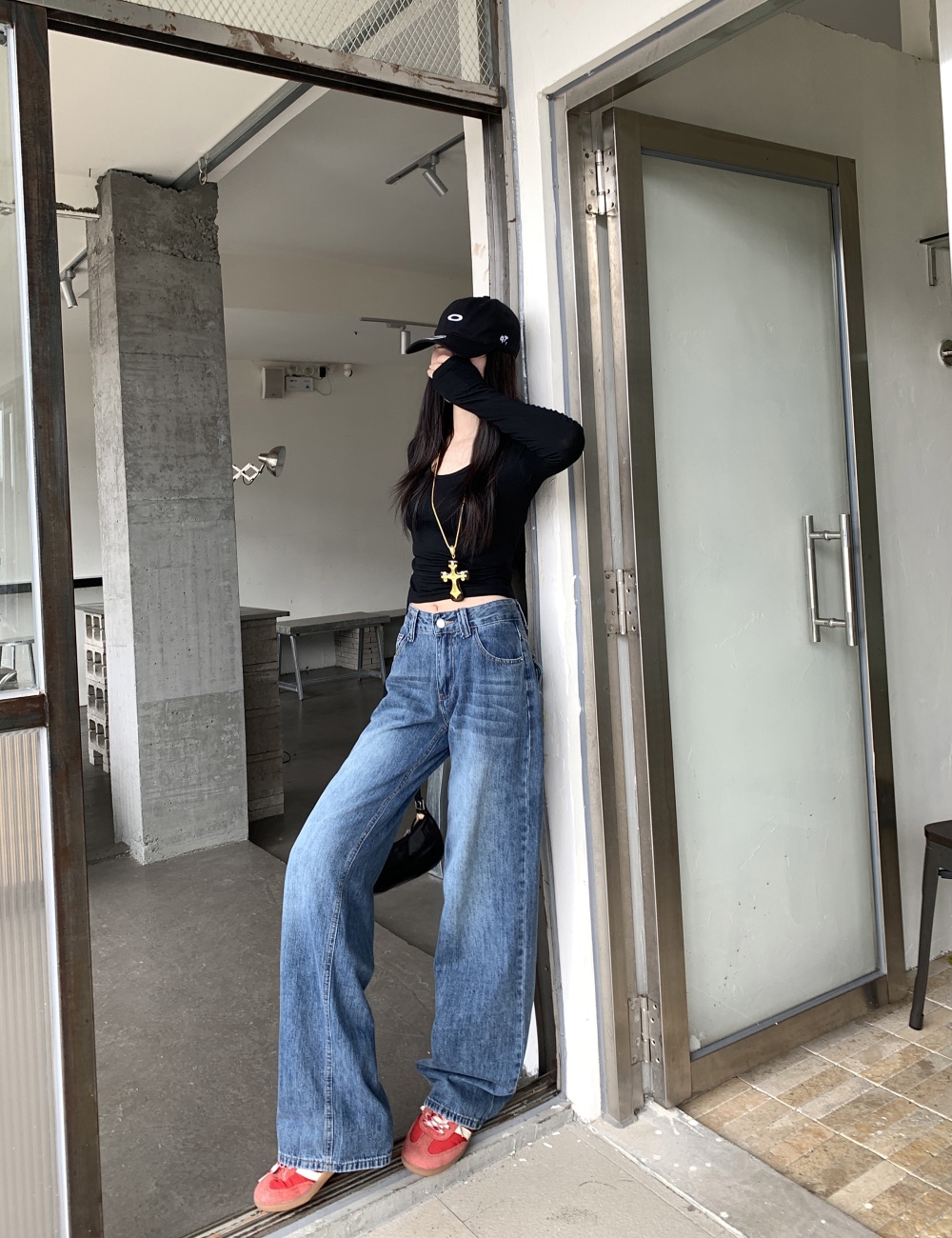 Mopping retro pants loose straight jeans for women