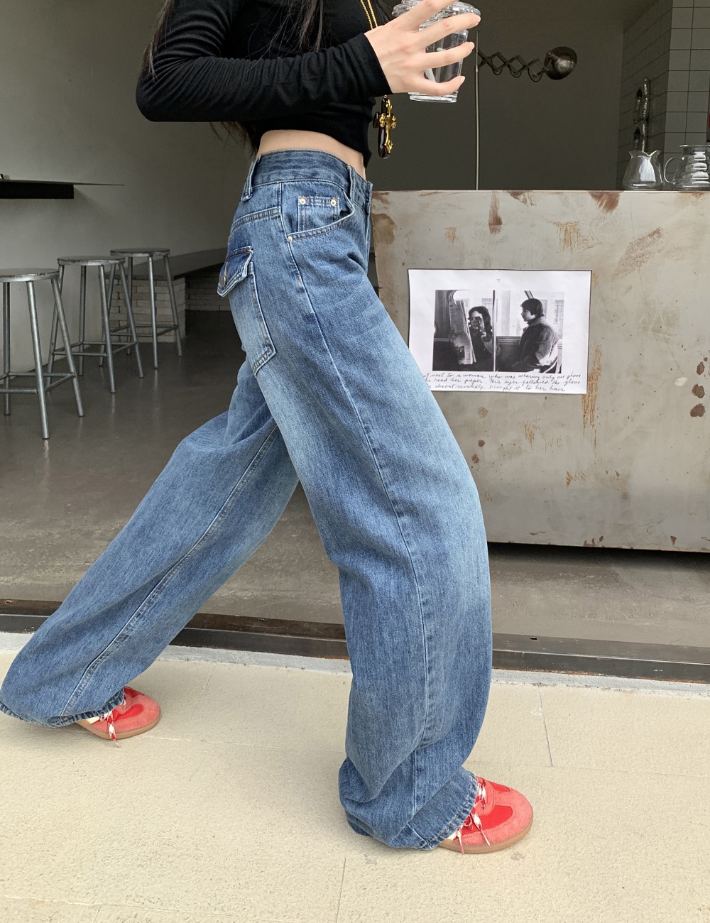 Mopping retro pants loose straight jeans for women