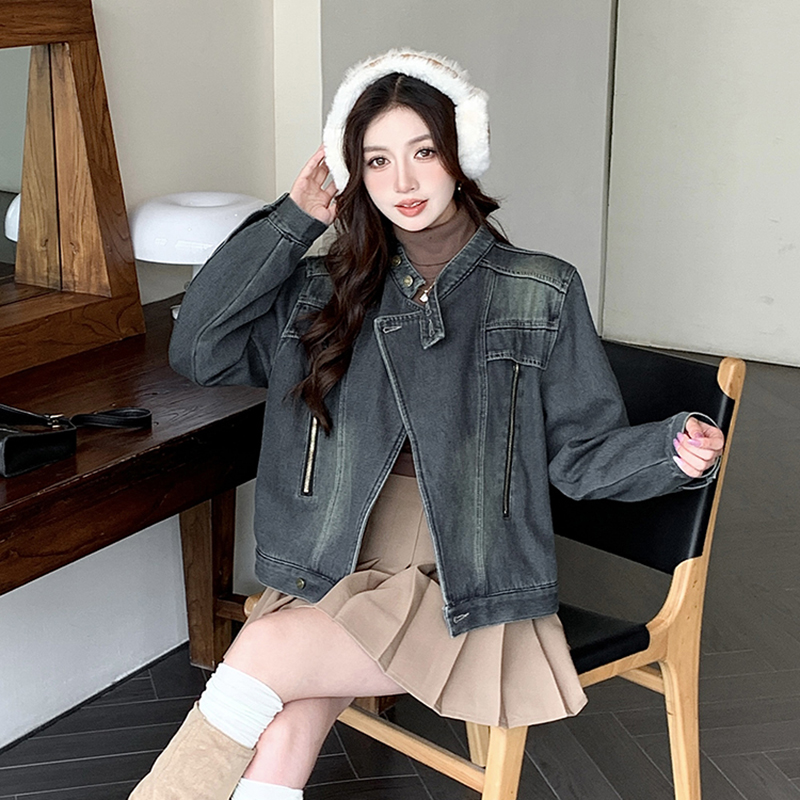 Denim autumn and winter all-match Korean style coat