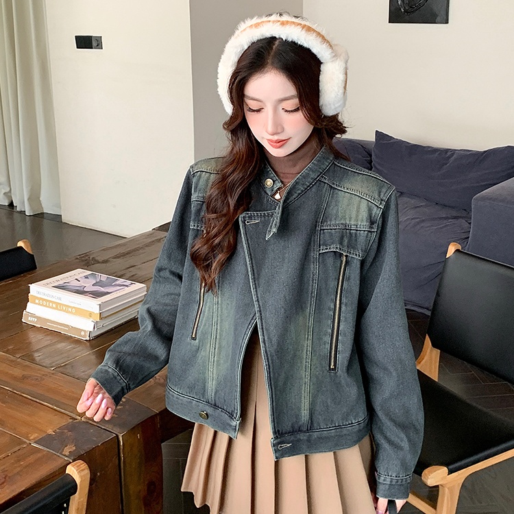 Denim autumn and winter all-match Korean style coat