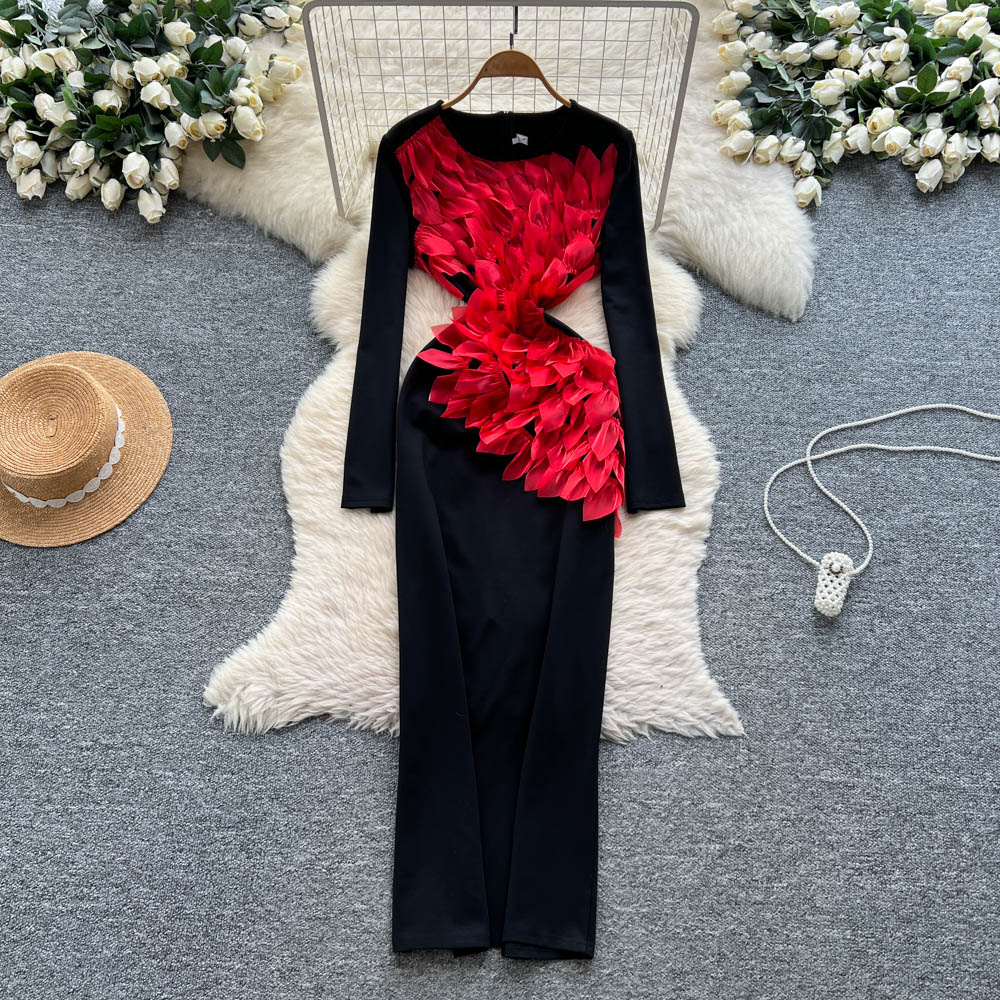 Fashion irregular long dress long sleeve dress for women