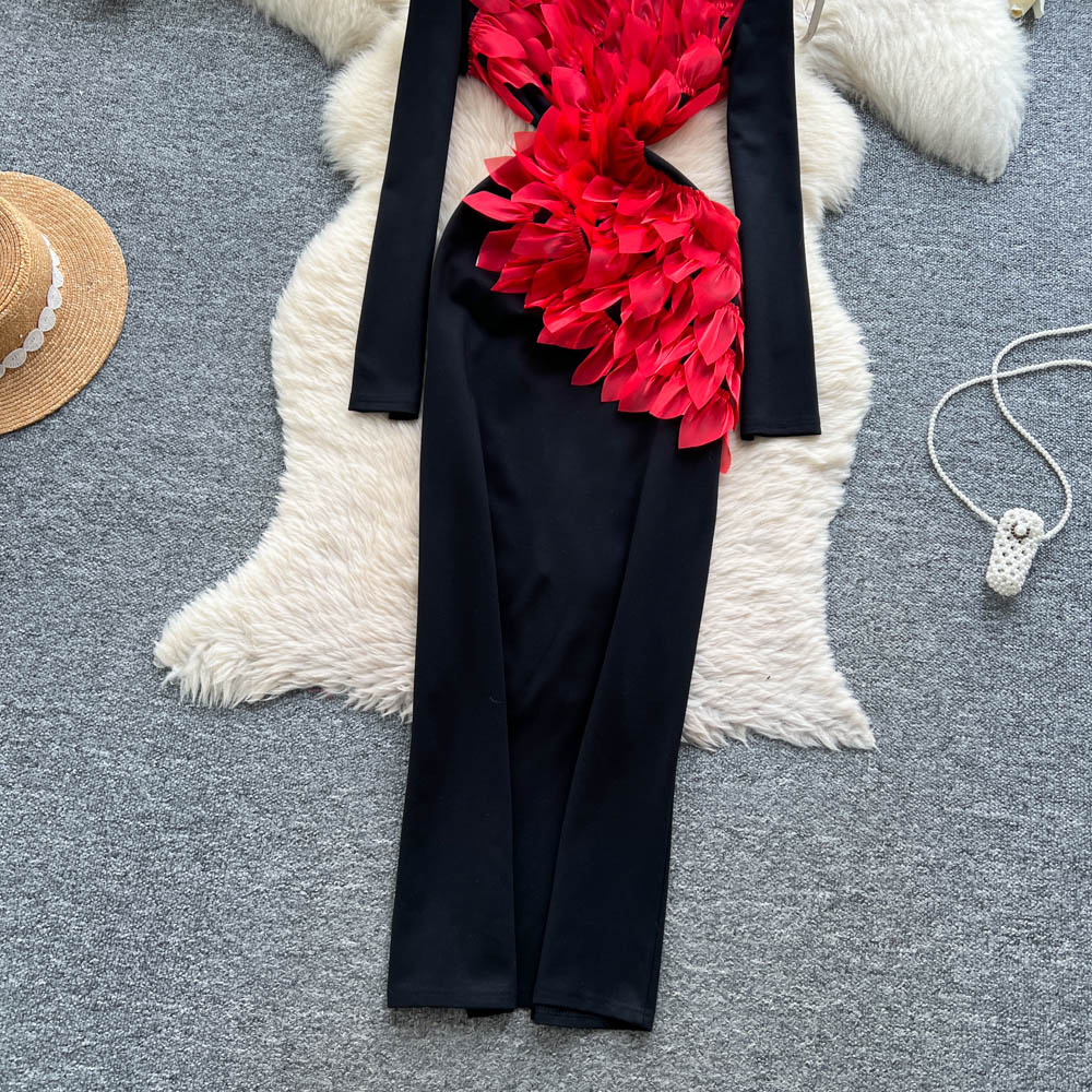 Fashion irregular long dress long sleeve dress for women