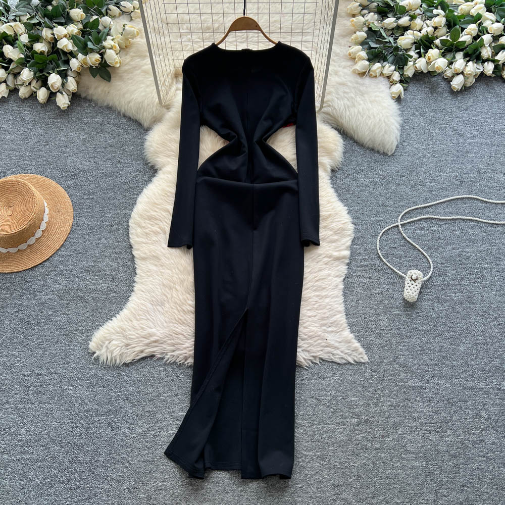 Fashion irregular long dress long sleeve dress for women