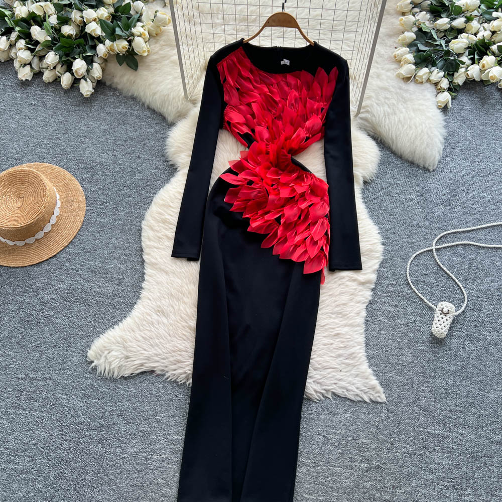 Fashion irregular long dress long sleeve dress for women