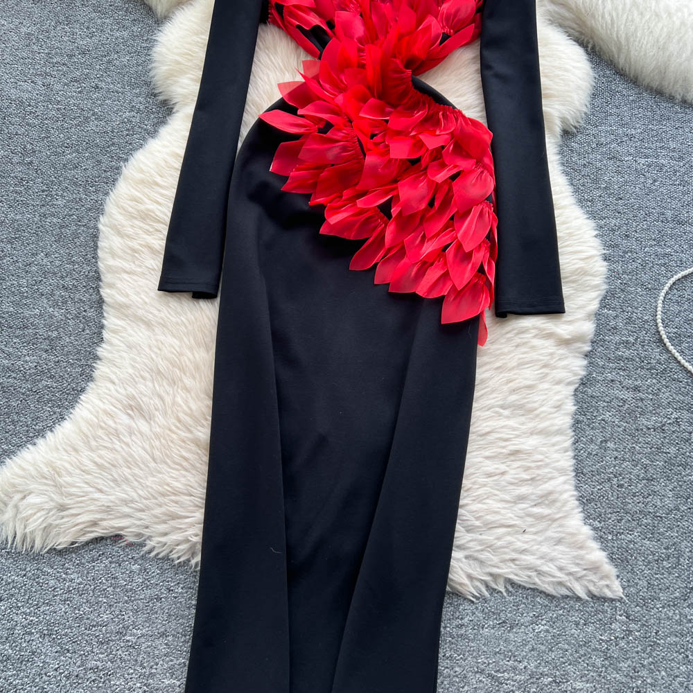 Fashion irregular long dress long sleeve dress for women