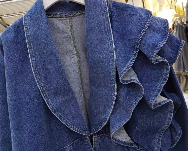 Denim Korean style V-neck tops slim grace fashion coat