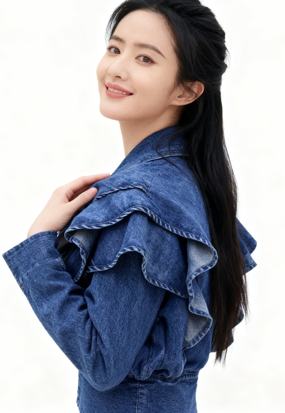 Denim Korean style V-neck tops slim grace fashion coat