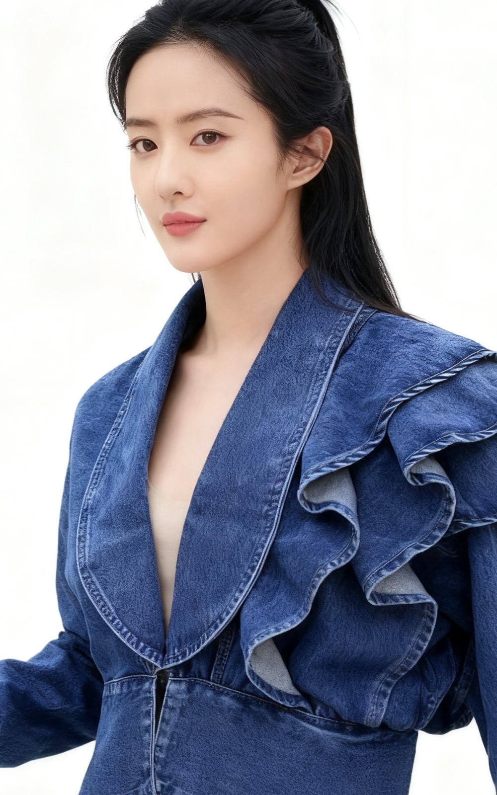 Denim Korean style V-neck tops slim grace fashion coat