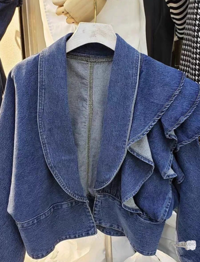 Denim Korean style V-neck tops slim grace fashion coat