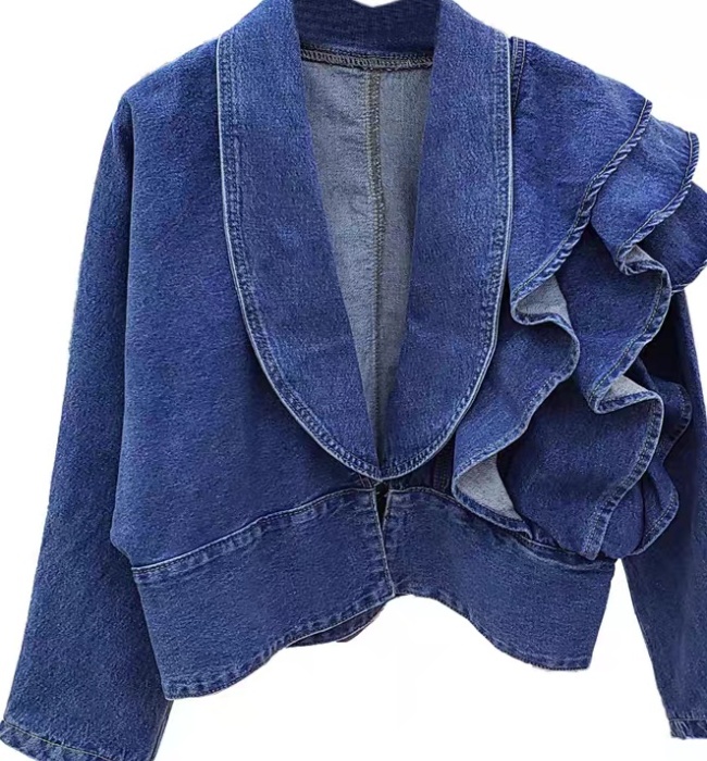Denim Korean style V-neck tops slim grace fashion coat