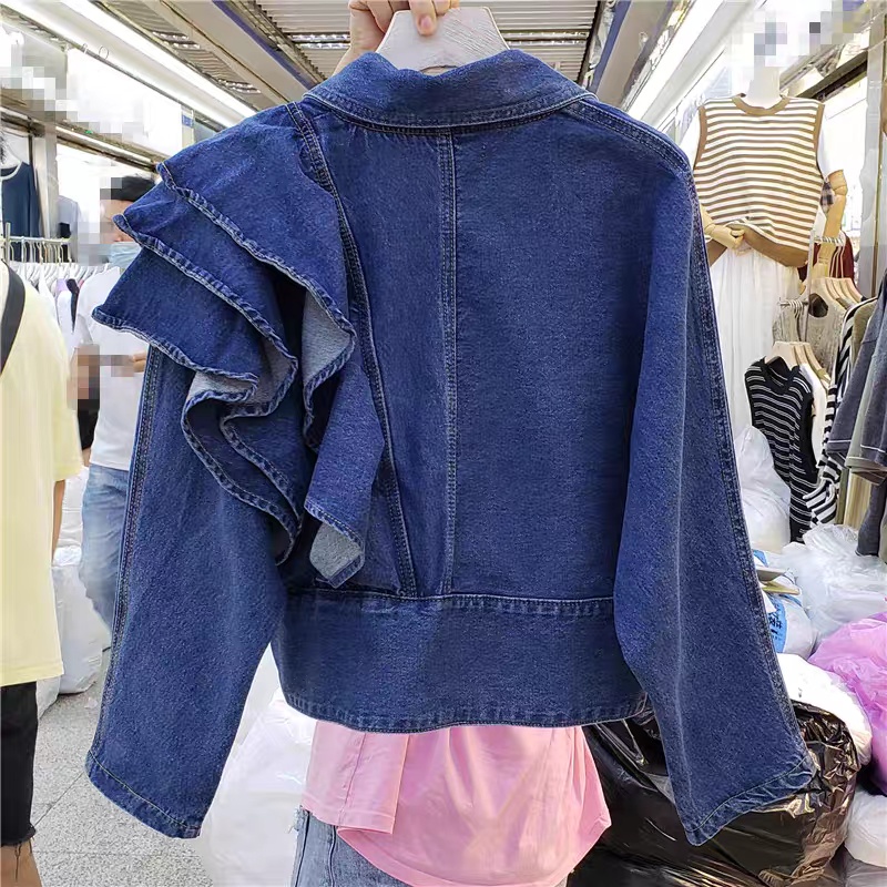 Denim Korean style V-neck tops slim grace fashion coat