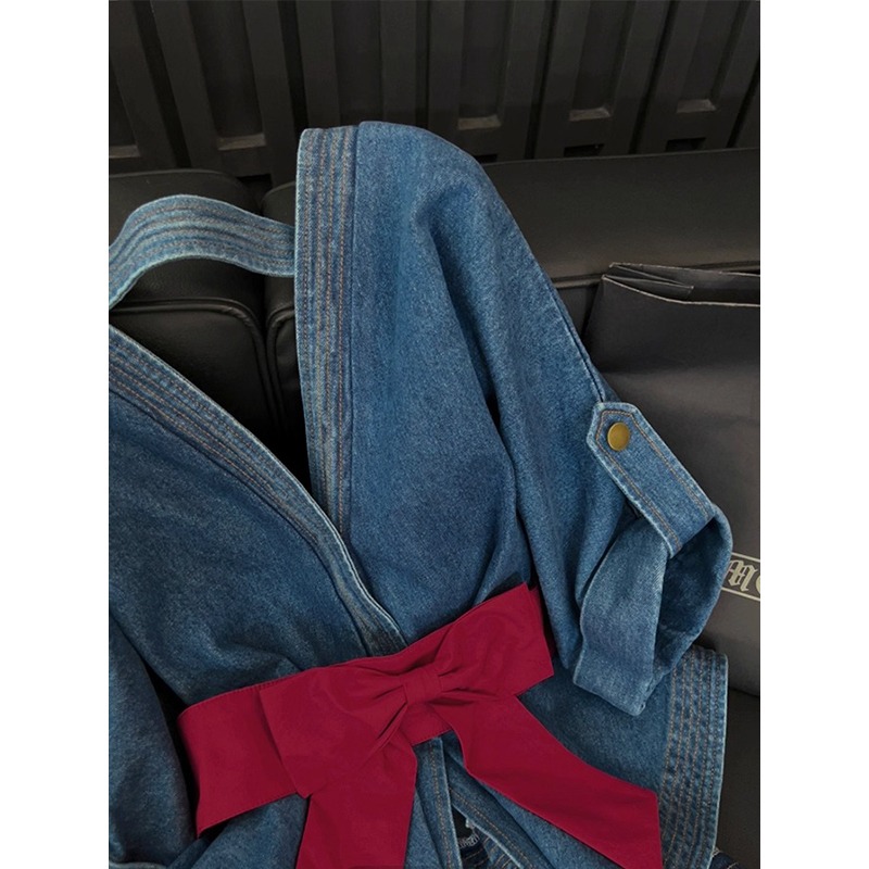 European style denim tops pinched waist halter shirt