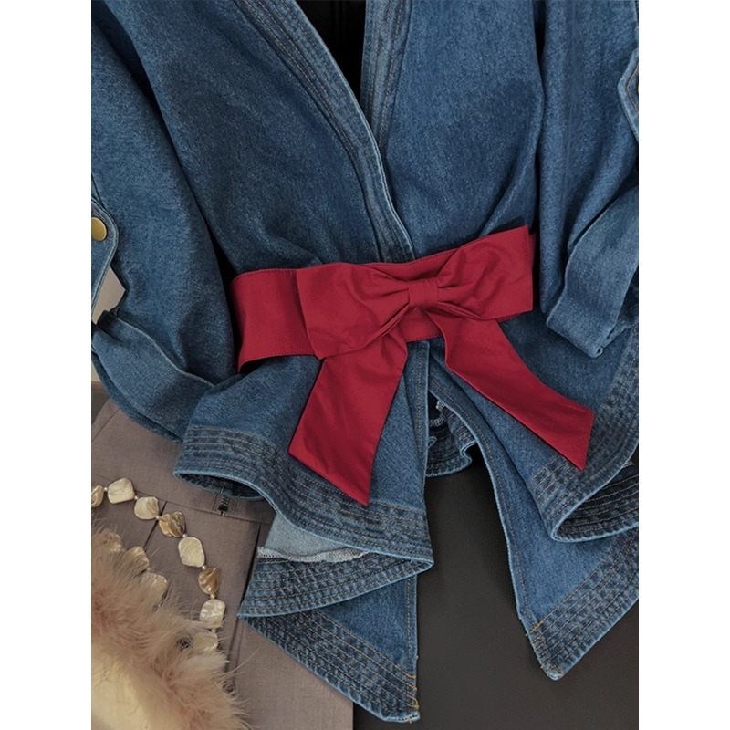 European style denim tops pinched waist halter shirt