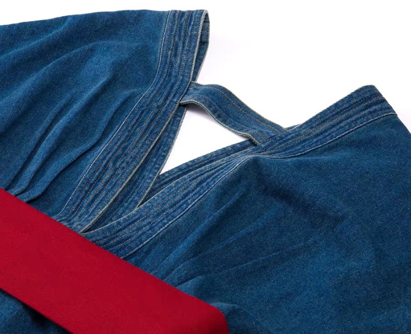 European style denim tops pinched waist halter shirt