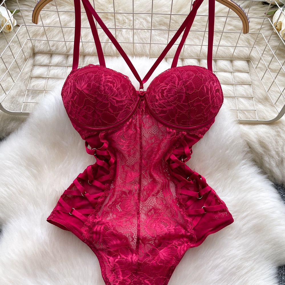 Bandage lace corset enticement leotard for women