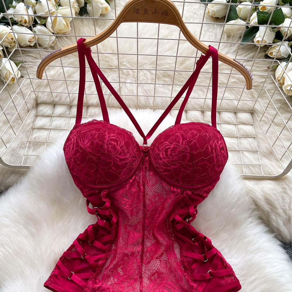 Bandage lace corset enticement leotard for women