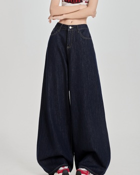Retro loose wide leg pants high waist jeans for women