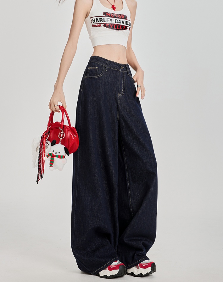 Retro loose wide leg pants high waist jeans for women