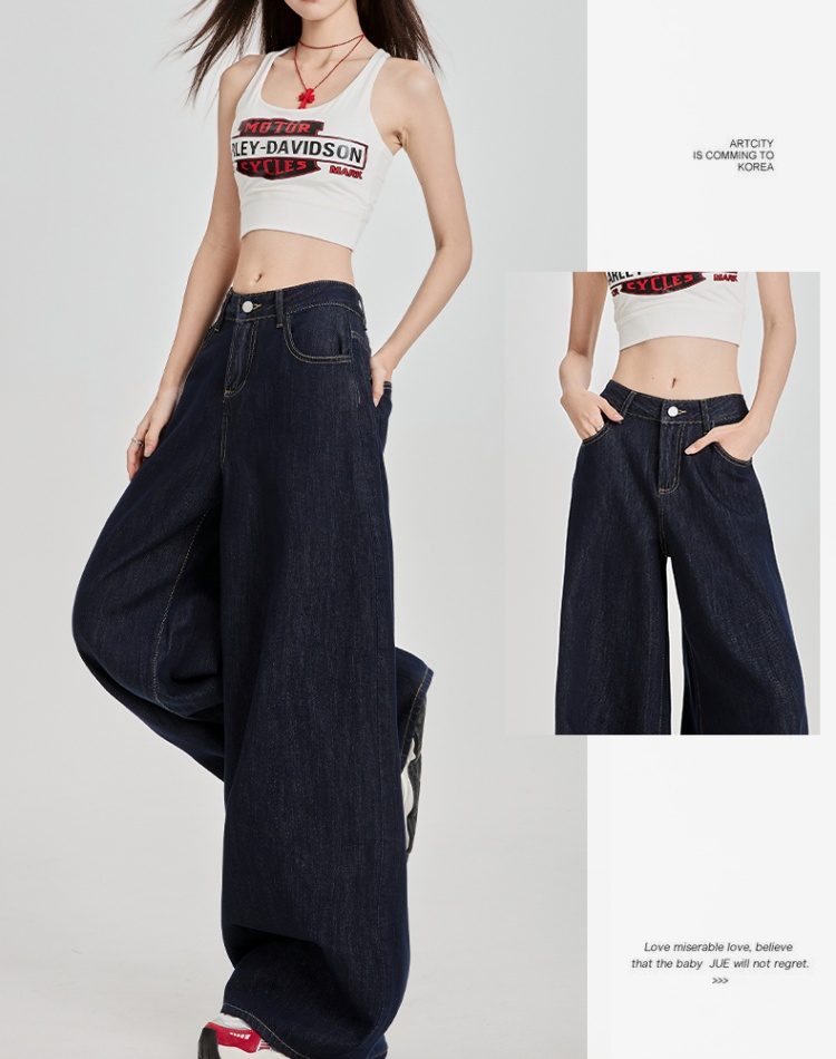 Retro loose wide leg pants high waist jeans for women