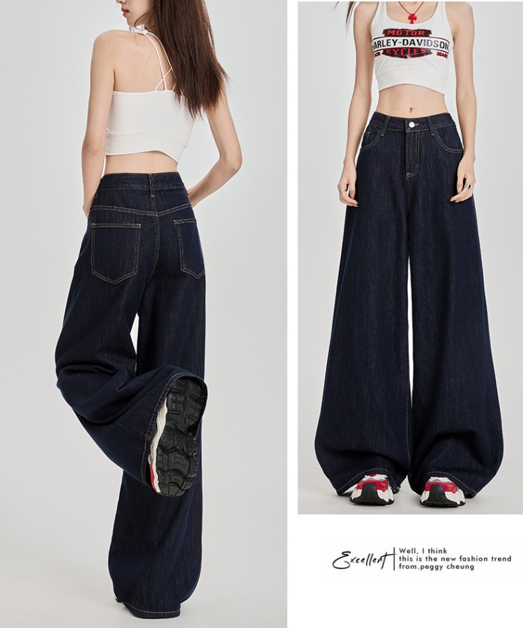 Retro loose wide leg pants high waist jeans for women