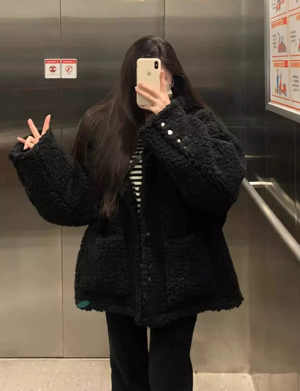 Winter lazy black plus cotton hooded coat for women