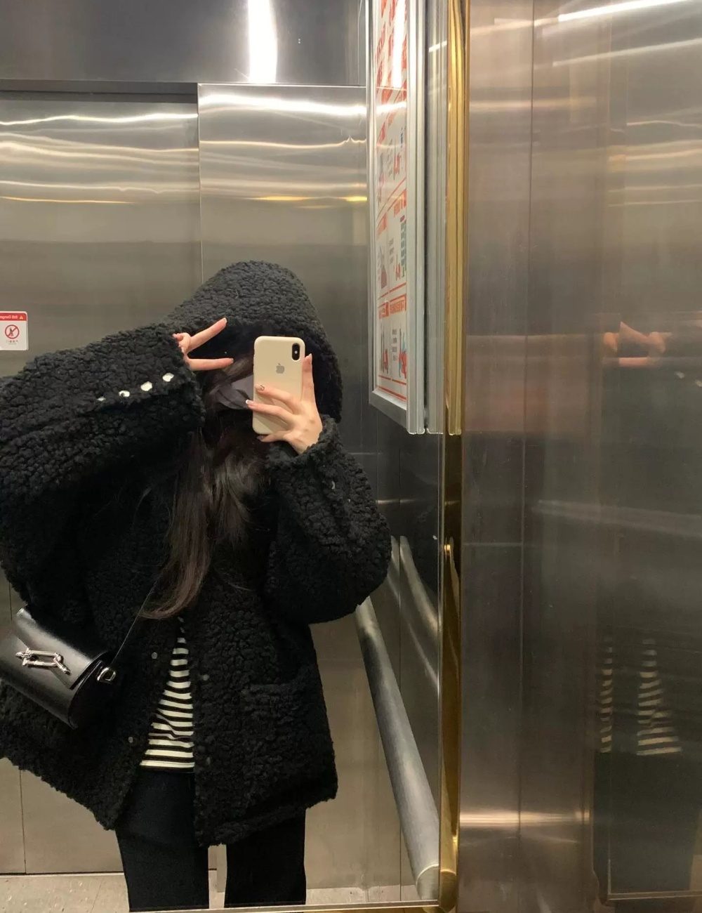 Winter lazy black plus cotton hooded coat for women