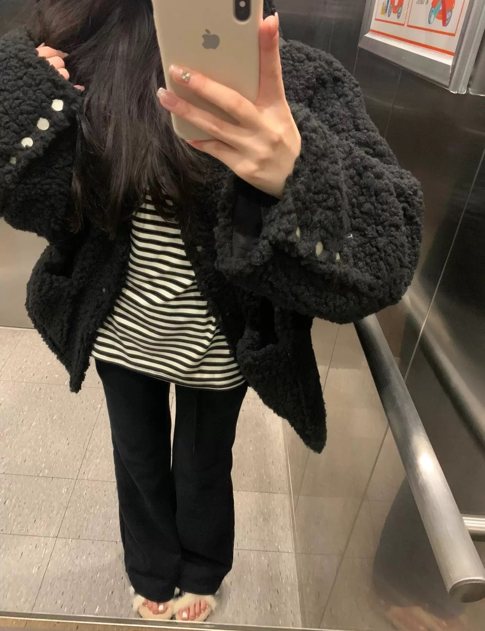 Winter lazy black plus cotton hooded coat for women