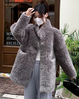 Thick cstand collar coat plus cotton lambs wool fur coat