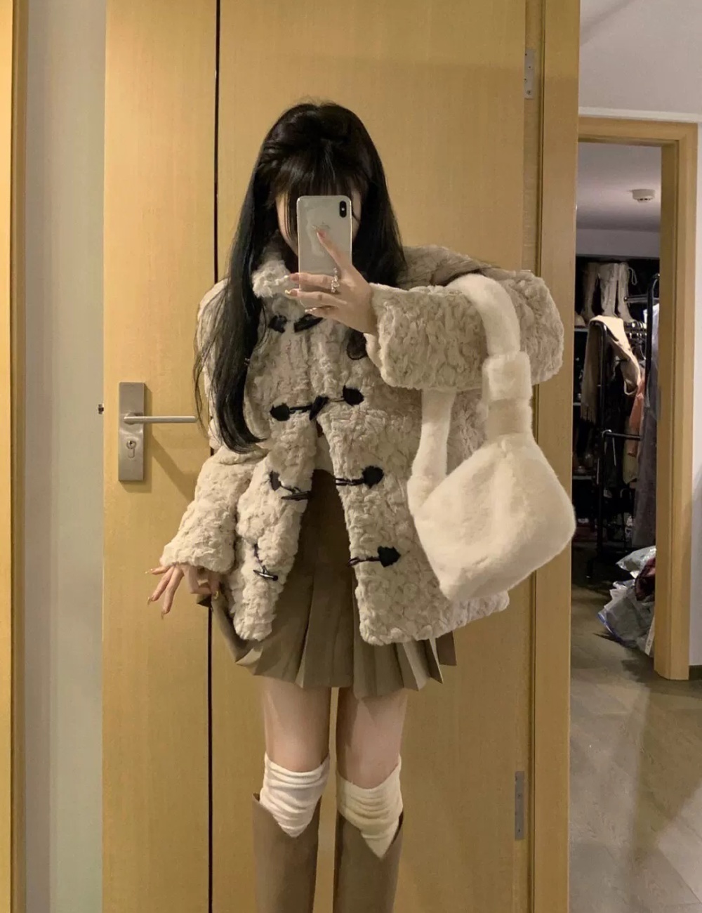 Horn buckle chanelstyle coat winter tops for women