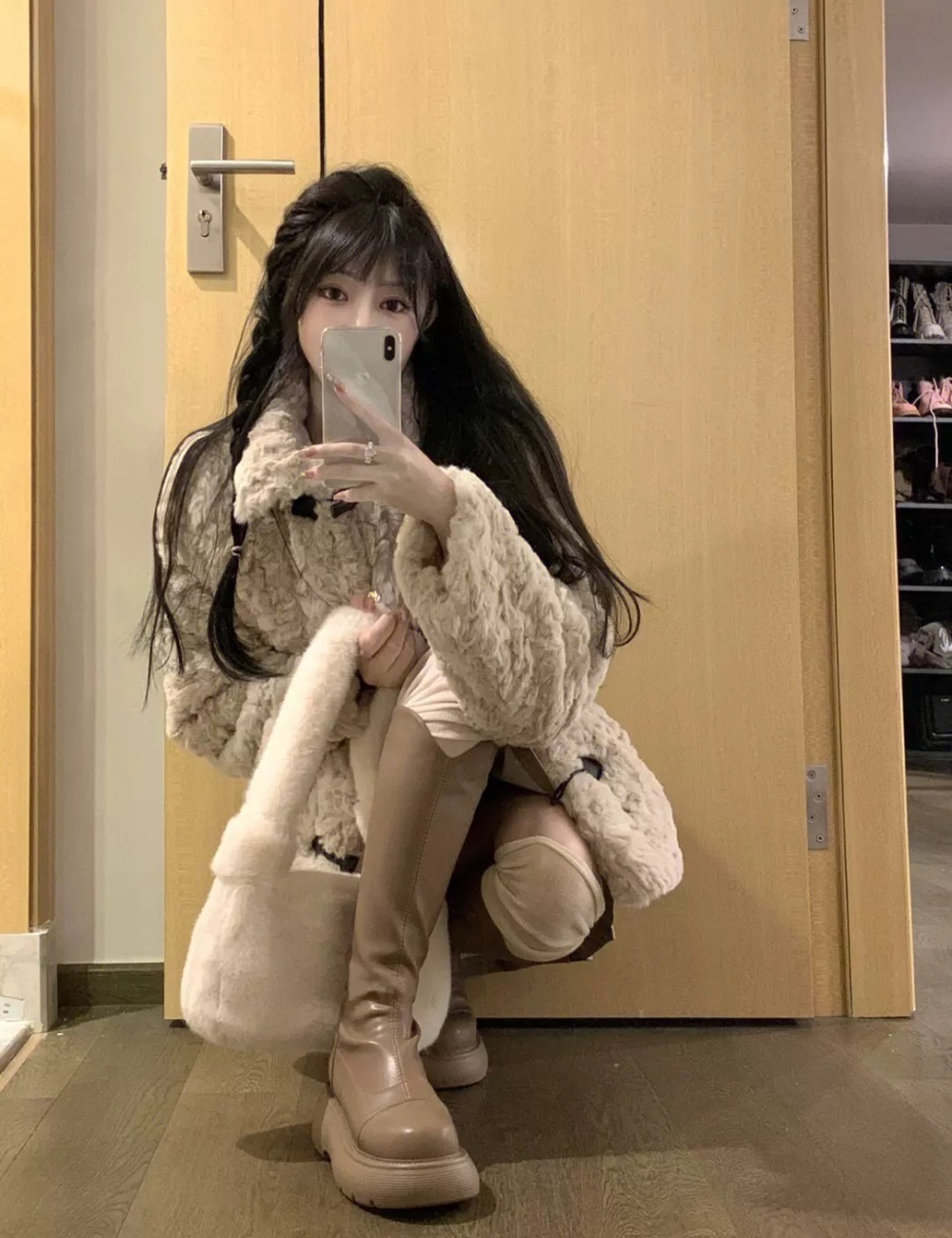 Horn buckle chanelstyle coat winter tops for women