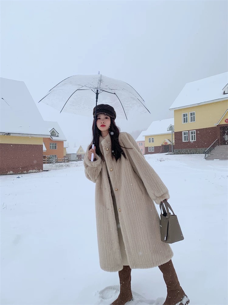 Retro long coat imitation of mink velvet fur coat