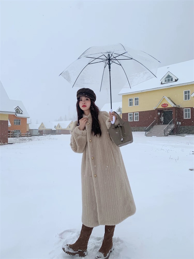 Retro long coat imitation of mink velvet fur coat