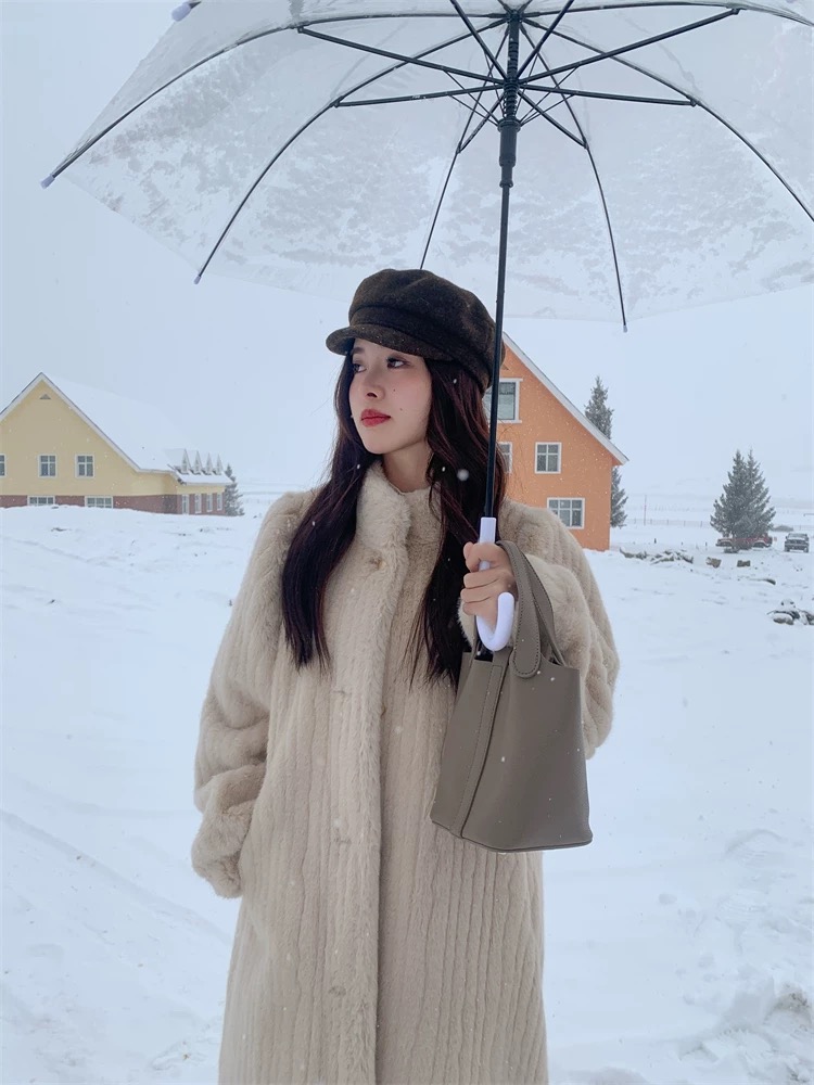 Retro long coat imitation of mink velvet fur coat