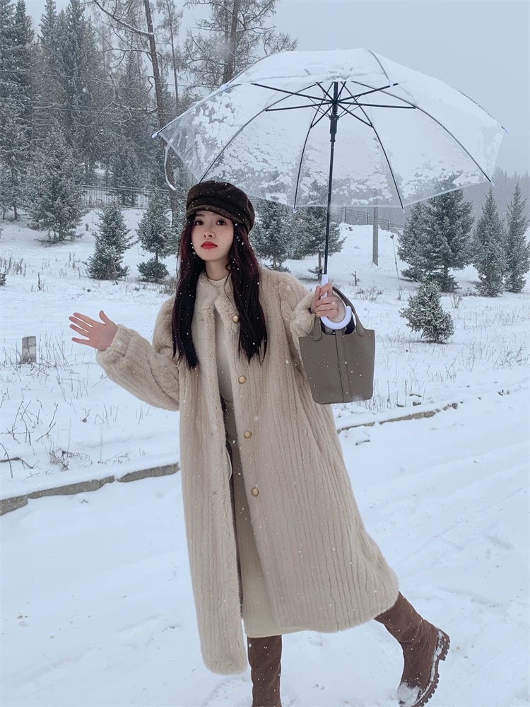 Retro long coat imitation of mink velvet fur coat