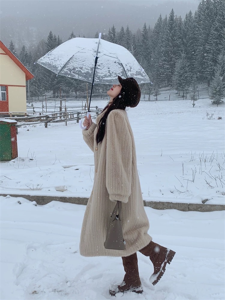 Retro long coat imitation of mink velvet fur coat