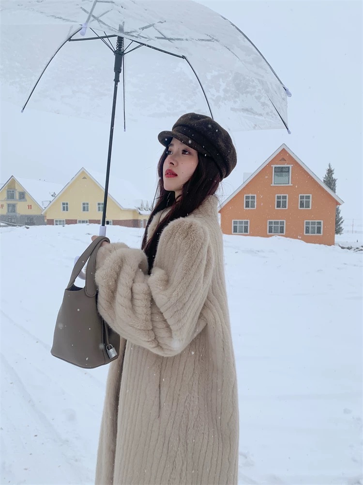 Retro long coat imitation of mink velvet fur coat