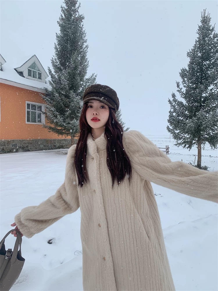 Retro long coat imitation of mink velvet fur coat