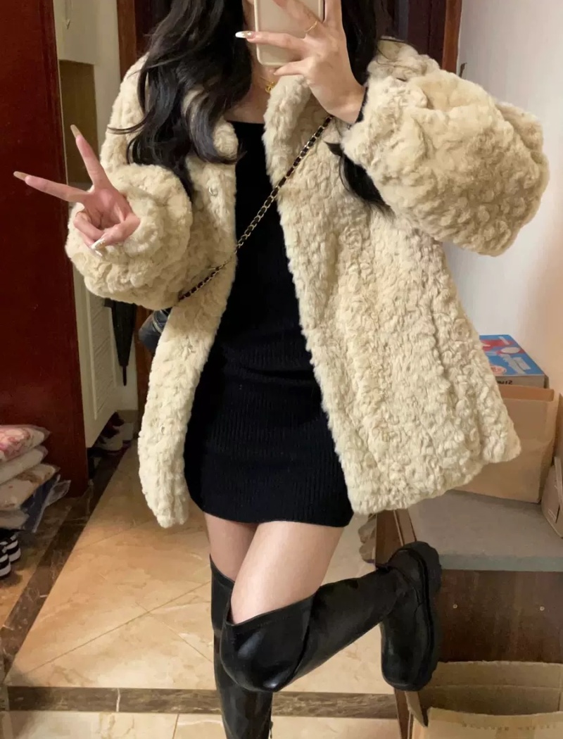 Lambs wool lazy coat hairy tops for women