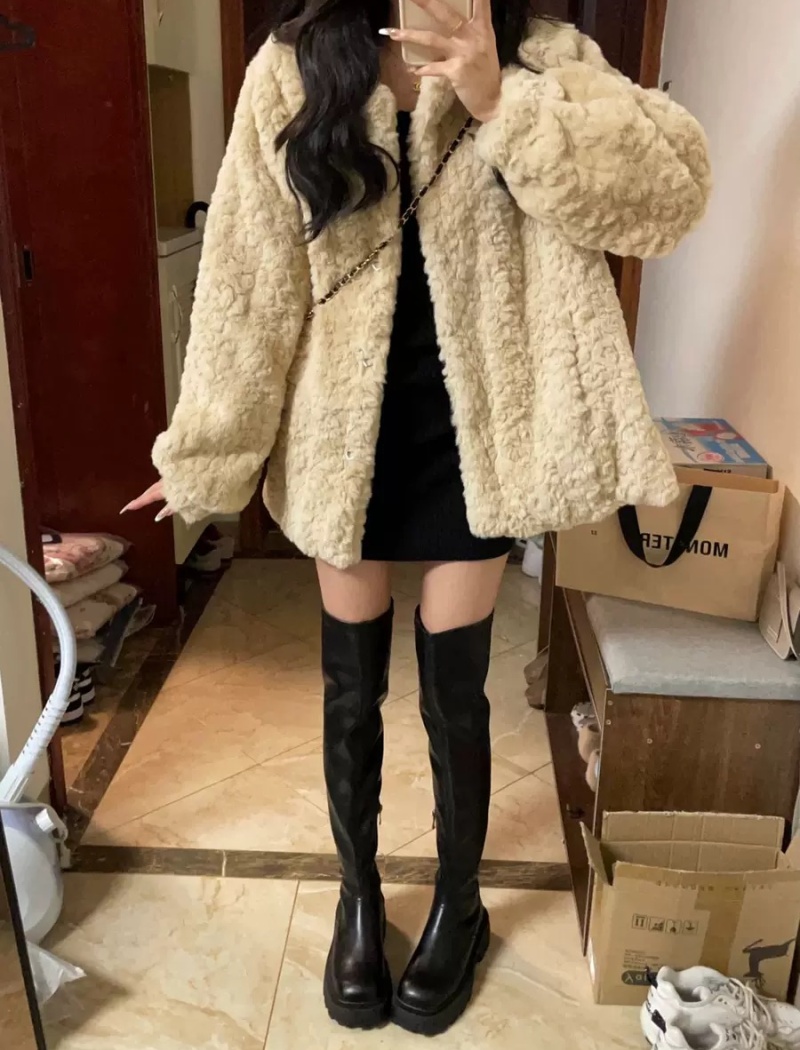 Lambs wool lazy coat hairy tops for women