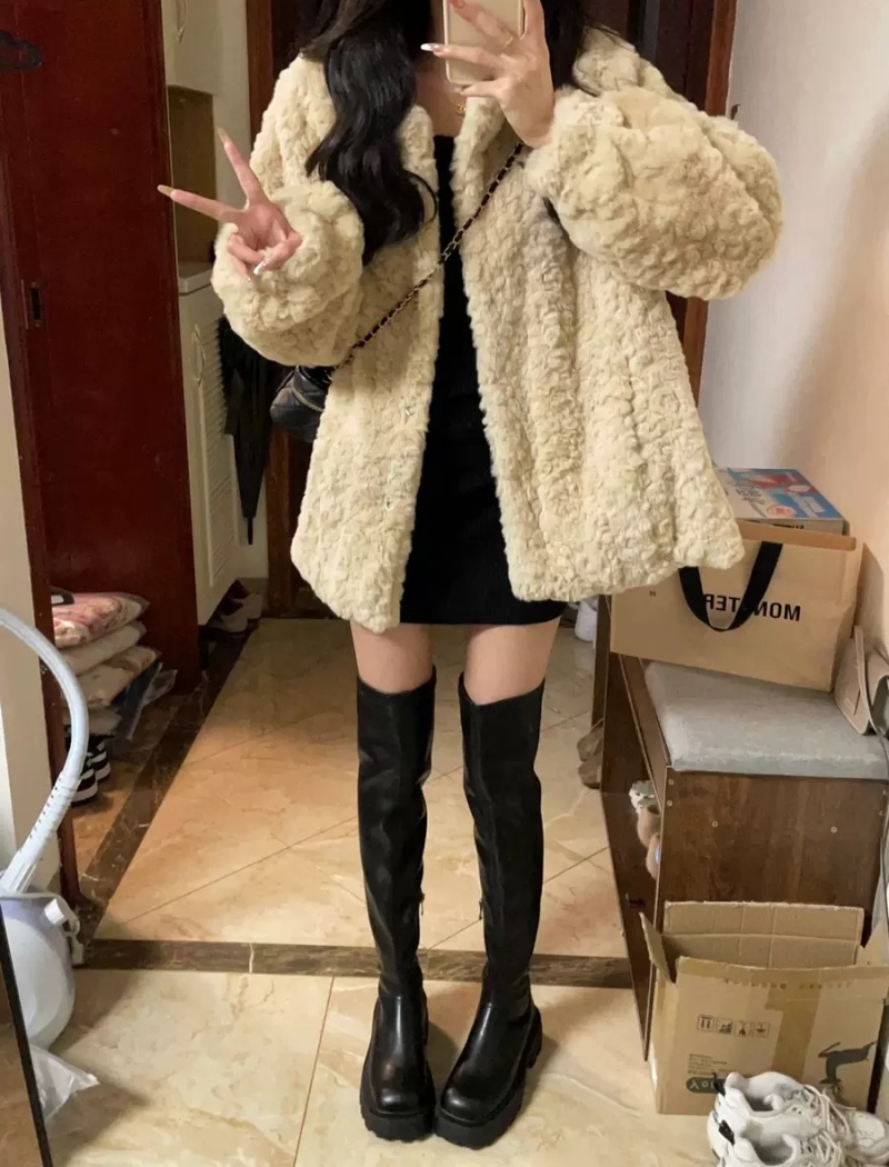 Lambs wool lazy coat hairy tops for women