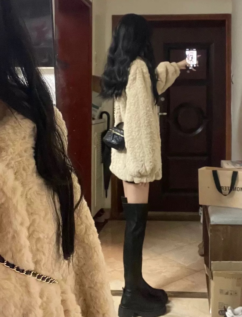 Lambs wool lazy coat hairy tops for women