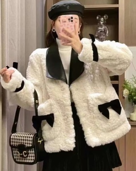 Slim chanelstyle bow tops all-match thick fur coat