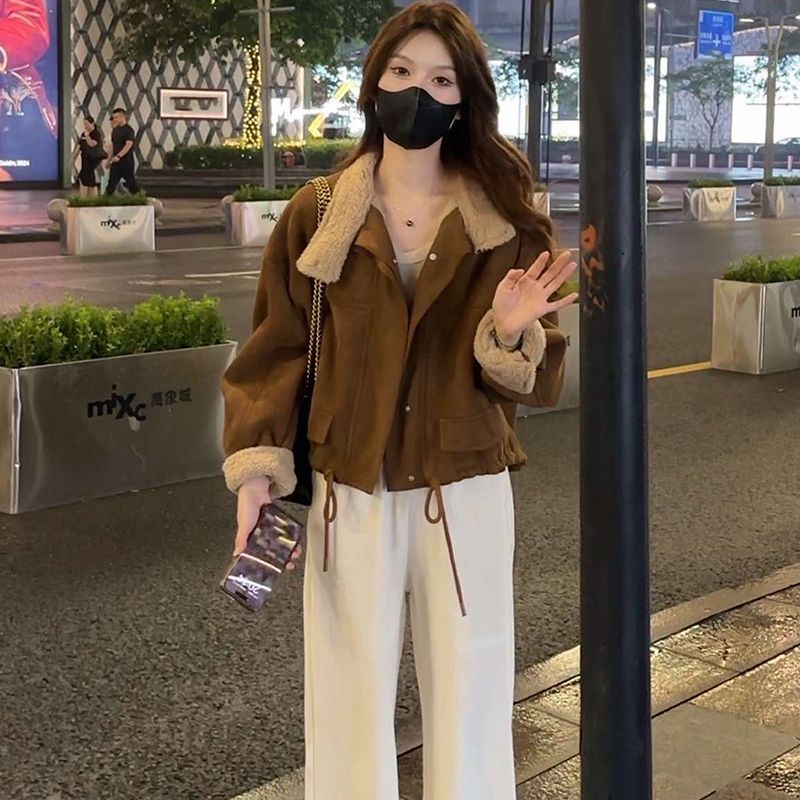 Plus velvet Korean style velvet jacket suede tops for women